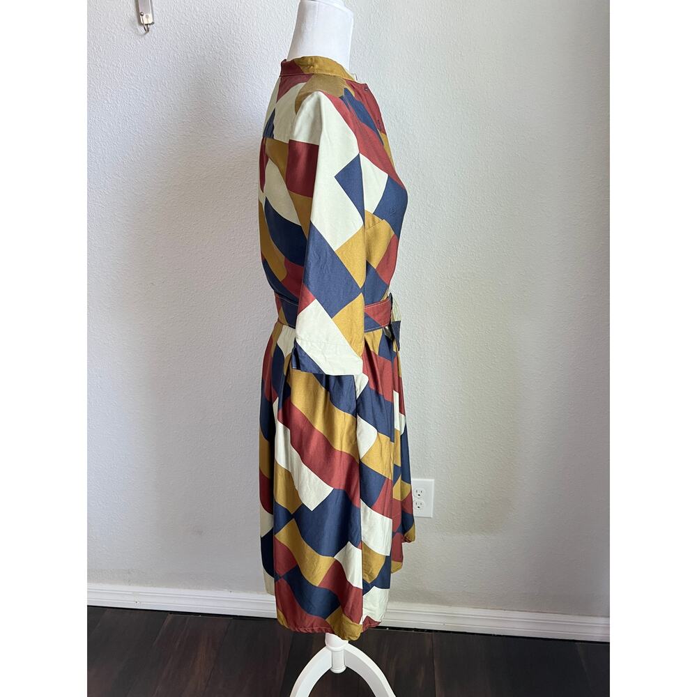 Palava Vintage-Inspired Geometric Print Shirt Dress Women's 10 Flawed - Picture 6 of 11